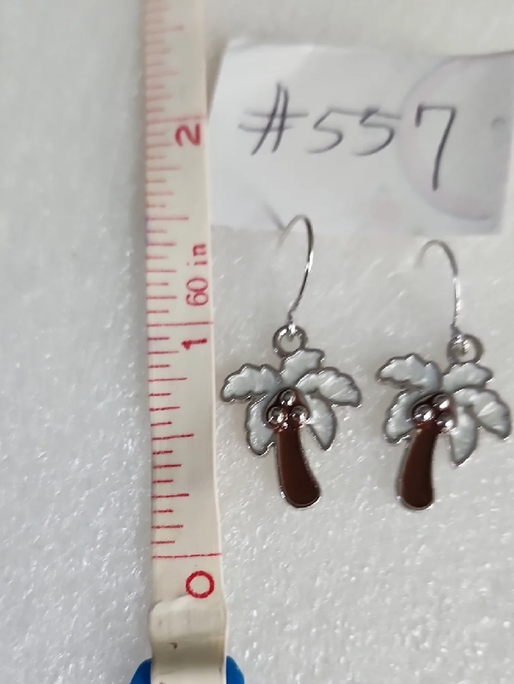 Hand Crafted Palm Tree Enamel Drop Earrings - White and Brown